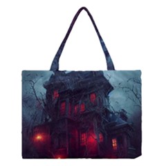 Haunted House Halloween Cemetery Moonlight Medium Tote Bag by Pakemis