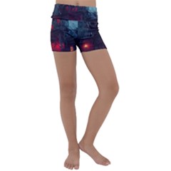 Haunted House Halloween Cemetery Moonlight Kids  Lightweight Velour Yoga Shorts by Pakemis