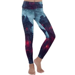 Haunted House Halloween Cemetery Moonlight Kids  Lightweight Velour Classic Yoga Leggings by Pakemis