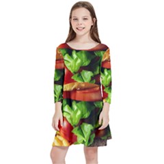 Hamburger Cheeseburger Burger 3d Render Snack Kids  Quarter Sleeve Skater Dress by Pakemis