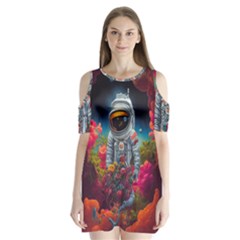 Astronaut Universe Planting Flowers Cosmos Galaxy Shoulder Cutout Velvet One Piece by Pakemis