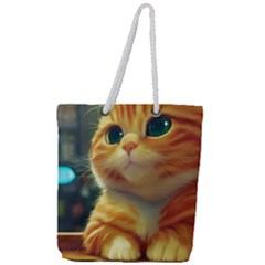 Cute Cat Cat Feline 3d Full Print Rope Handle Tote (large) by Pakemis