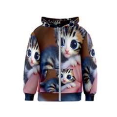 Cute Kitten Kitten Animal Wildlife 3d Kids  Zipper Hoodie by Pakemis