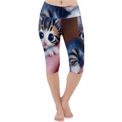 Cute Kitten Kitten Animal Wildlife 3d Lightweight Velour Cropped Yoga Leggings by Pakemis