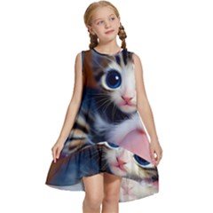 Cute Kitten Kitten Animal Wildlife 3d Kids  Frill Swing Dress by Pakemis