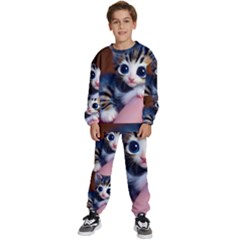 Cute Kitten Kitten Animal Wildlife 3d Kids  Sweatshirt Set by Pakemis