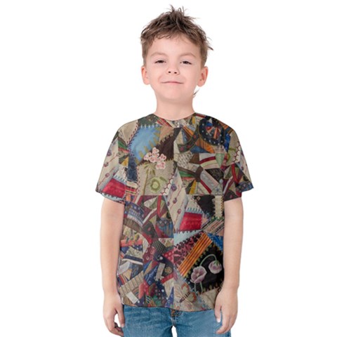 Background Embroidery Pattern Stitches Abstract Kids  Cotton Tee by Pakemis