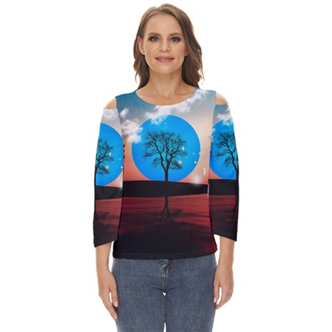 Surreal Fantasy Abstract Art Creativity Horizon Cut Out Wide Sleeve Top by Pakemis