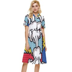 Rays Smoke Pop Art Style Vector Illustration Button Top Knee Length Dress by Pakemis