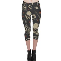 Grunge Seamless Pattern With Skulls Capri Leggings  by Pakemis