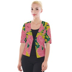 Pink Flower Seamless Pattern Cropped Button Cardigan by Pakemis