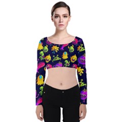 Space Patterns Velvet Long Sleeve Crop Top by Pakemis