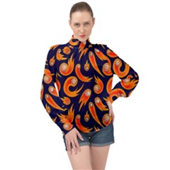 Space Patterns Pattern High Neck Long Sleeve Chiffon Top by Pakemis