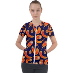 Space Patterns Pattern Short Sleeve Zip Up Jacket by Pakemis