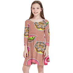 Doughnut Doodle Colorful Seamless Pattern Kids  Quarter Sleeve Skater Dress by Pakemis