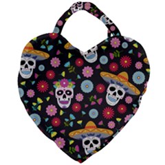 Day Dead Skull With Floral Ornament Flower Seamless Pattern Giant Heart Shaped Tote by Pakemis