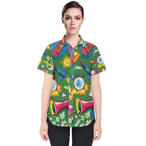 Pop Art Colorful Seamless Pattern Women s Short Sleeve Shirt by Pakemis