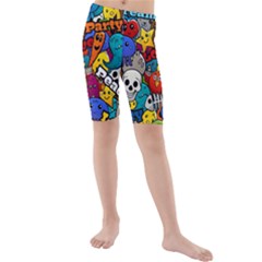 Graffiti Characters Seamless Pattern Kids  Mid Length Swim Shorts by Pakemis