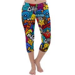 Graffiti Characters Seamless Pattern Capri Yoga Leggings by Pakemis