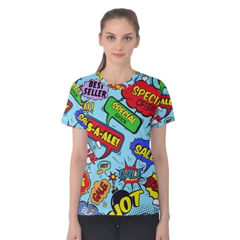 Comic Bubbles Seamless Pattern Women s Cotton Tee by Pakemis