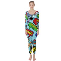 Comic Bubbles Seamless Pattern Long Sleeve Catsuit by Pakemis