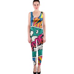 Comic Colorful Seamless Pattern One Piece Catsuit by Pakemis