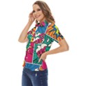 Comic Colorful Seamless Pattern Women s Short Sleeve Double Pocket Shirt View3