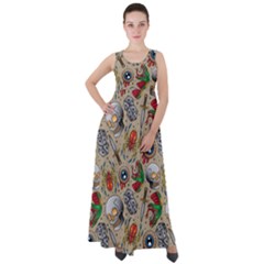 Tattoo Pattern Empire Waist Velour Maxi Dress by Pakemis