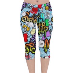 Graffiti Characters Seamless Patterns Velvet Capri Leggings  by Pakemis