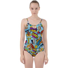 Comic Elements Colorful Seamless Pattern Cut Out Top Tankini Set by Pakemis