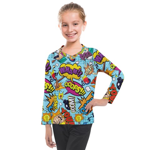 Comic Elements Colorful Seamless Pattern Kids  Long Mesh Tee by Pakemis