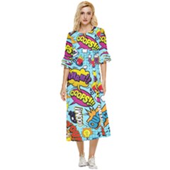 Comic Elements Colorful Seamless Pattern Double Cuff Midi Dress by Pakemis