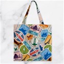 Travel Pattern Immigration Stamps Stickers With Historical Cultural Objects Travelling Visa Immigran Zipper Grocery Tote Bag View1