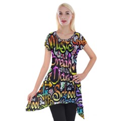 Graffiti Word Seamless Pattern Short Sleeve Side Drop Tunic by Pakemis