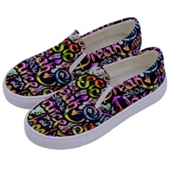 Graffiti Word Seamless Pattern Kids  Canvas Slip Ons by Pakemis