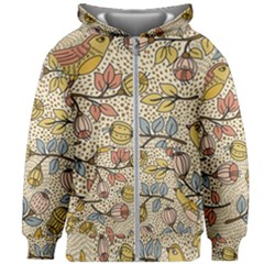 Seamless Pattern With Flower Bird Kids  Zipper Hoodie Without Drawstring by Pakemis