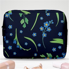 Abstract Wild Flower Dark Blue Background Blue Flowers Blossoms Flat Retro Seamless Pattern Daisy Make Up Pouch (large) by Pakemis