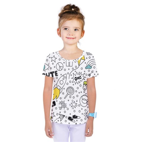 Set Cute Colorful Doodle Hand Drawing Kids  One Piece Tee by Pakemis