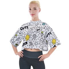 Set Cute Colorful Doodle Hand Drawing Mock Neck Tee by Pakemis