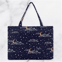 Hand Drawn Scratch Style Night Sky With Moon Cloud Space Among Stars Seamless Pattern Vector Design Zipper Medium Tote Bag by Pakemis