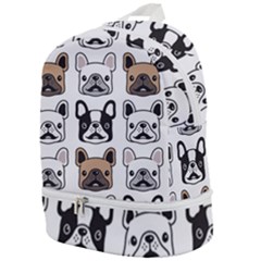 Dog French Bulldog Seamless Pattern Face Head Zip Bottom Backpack by Pakemis