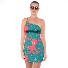 Cute Smiling Red Octopus Swimming Underwater One Soulder Bodycon Dress by Pakemis