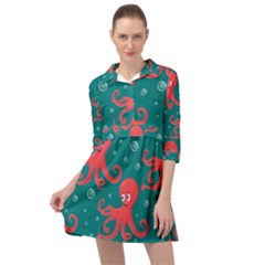 Cute Smiling Red Octopus Swimming Underwater Mini Skater Shirt Dress by Pakemis