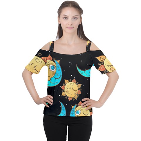 Seamless Pattern With Sun Moon Children Cutout Shoulder Tee by Pakemis