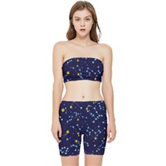 Seamless Pattern With Cartoon Zodiac Constellations Starry Sky Stretch Shorts And Tube Top Set by Pakemis