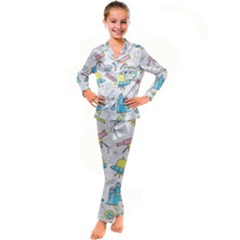 Cute-seamless-pattern-with-space Kid s Satin Long Sleeve Pajamas Set by Pakemis