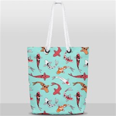 Pattern-with-koi-fishes Full Print Rope Handle Tote (small) by Pakemis