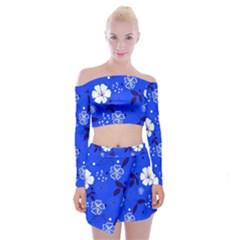 Blooming-seamless-pattern-blue-colors Off Shoulder Top With Mini Skirt Set by Pakemis