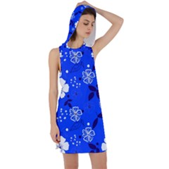 Blooming-seamless-pattern-blue-colors Racer Back Hoodie Dress by Pakemis