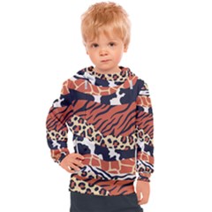 Mixed-animal-skin-print-safari-textures-mix-leopard-zebra-tiger-skins-patterns-luxury-animals-textur Kids  Hooded Pullover by Pakemis